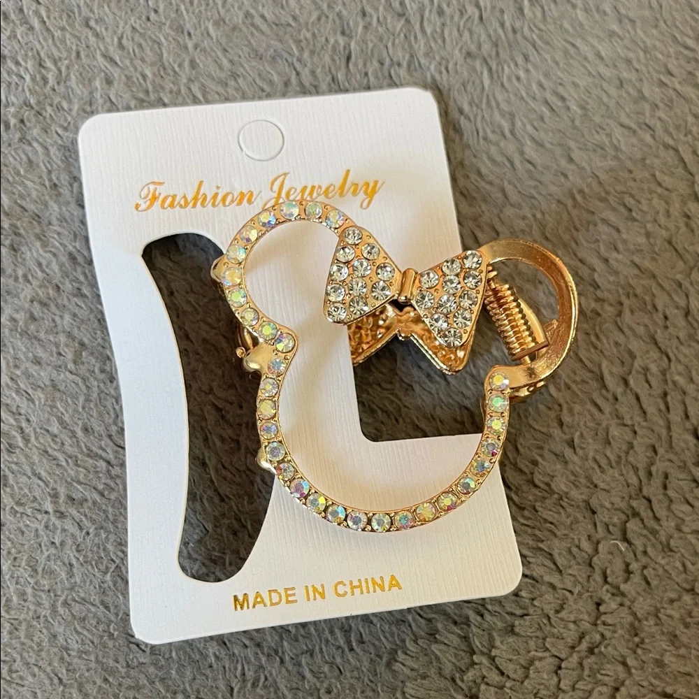 Gold Rhinestone Hair Clip Mickey Mouse Minnie, mouse NWT